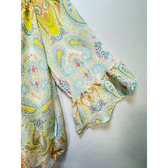 Zac & Rachel Off Shoulder Blouse Top Womens 2X Yellow Paisley Floral Smocked - Picture 4 of 13